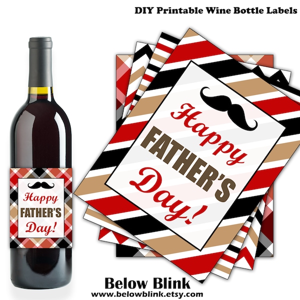 Happy Father's Day Wine Bottle Labels, Father's Day Party, Father's Day Gift Tags, Wine Bottle Stickers, Instant Download - DP710