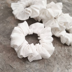 White Cotton Hair Scrunchie: Gentle Elastic Ponytail Holder