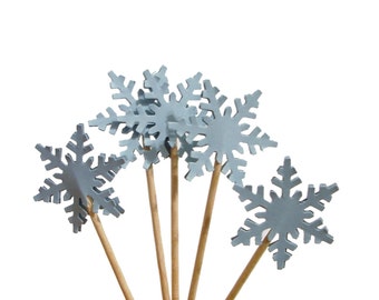 24 Snowflake Cupcake Toppers, Frozen Party Decorations, Light Blue Snowflake Toppers - No543