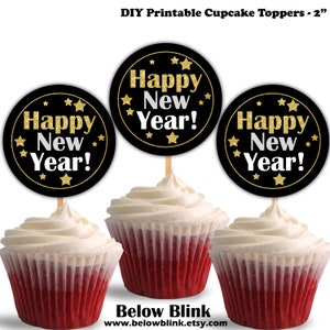 Happy New Year Cupcake Toppers, Printable Cupcake Toppers, New Years Party Decor, Gift Tags, Labels, Hello 2022, Instant Download DP654 image 2