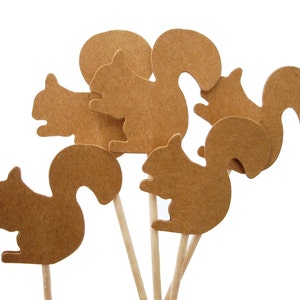 24 Kraft Brown Squirrel Cupcake Toppers, Thanksgiving Decor, Woodland Forest Theme Party No856 image 3