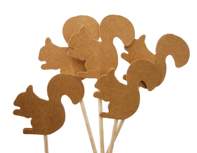 24 Kraft Brown Squirrel Cupcake Toppers, Thanksgiving Decor, Woodland Forest Theme Party No856 image 3