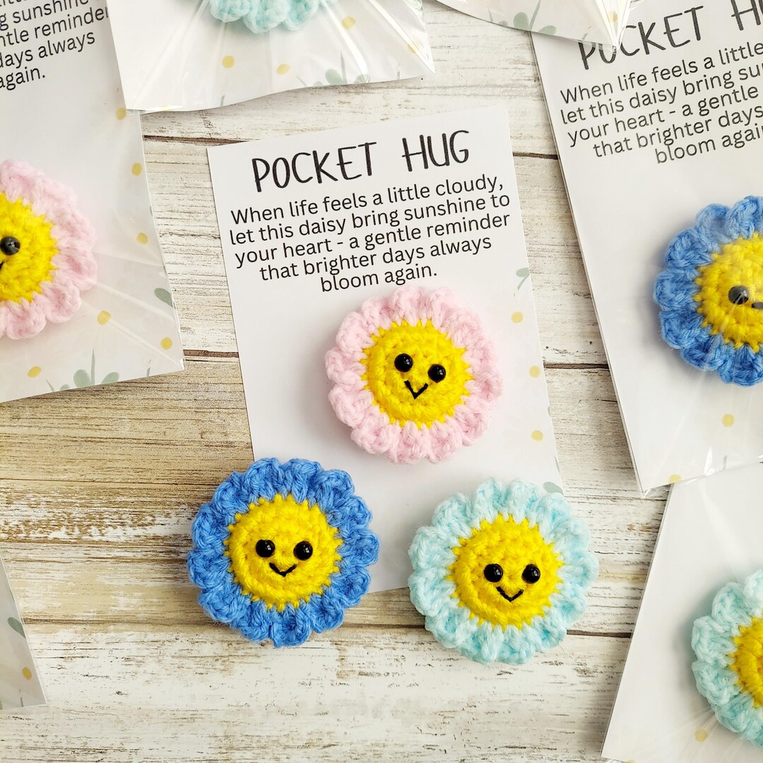 Daisy Pocket Hug, Crochet Flower Comfort Gift With Card, Handmade ...