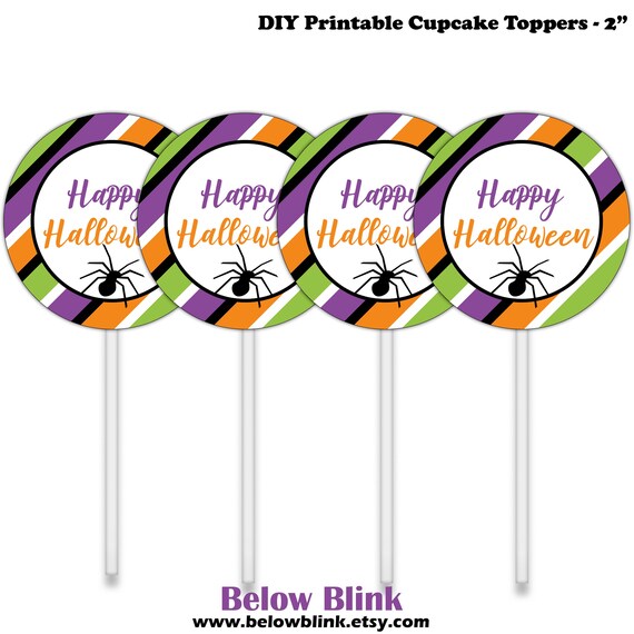 Happy Halloween Cupcake Toppers, Printable Cupcake Toppers, Halloween Party Decorations, Spider, Trick or Treat, Instant Download, DP839 Il_570xn