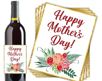 Happy Mother's Day Wine Bottle Labels, Printable Wine Bottle Labels, Mother's Day Party Decor, Gift Tags, Instant Download - DP827