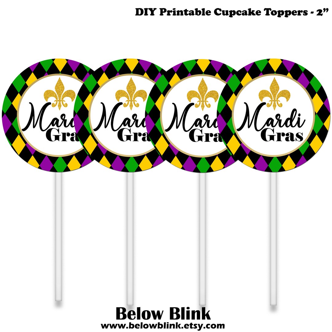 Mardi Gras Cupcake Toppers Printable Tags Favors Mardi Gras Party ...