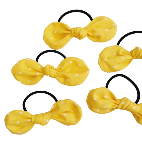 Yellow Polka Dots Top Knot Hair Bow Ties Ponytail Holder Etsy