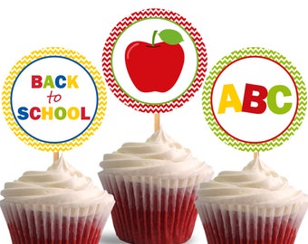 Back to School Cupcake Toppers, Printable Cupcake Toppers, Favor Tags, Labels, Party Favors - Instant Download - DP527
