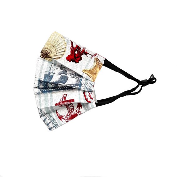 Nautical Face Mask, Face Mask with Adjustable Elastic, Cotton Face Mask with Filter Pocket, Washable Face Covering Il_570xn
