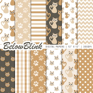 Papel digital de gatos, fundos sem costura, papel de álbum de recortes de aniversário, papéis para impressão, padrão de tecido, estampa de pata, Chevron - DP1146