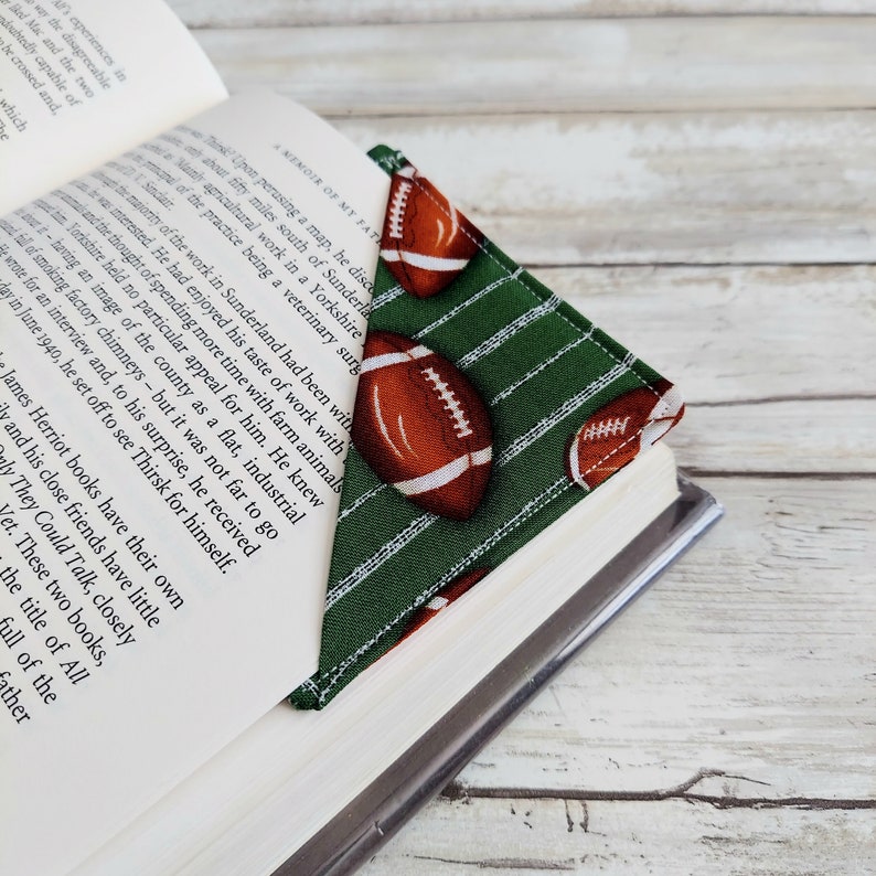 Football Bookmark, Fabric Corner Bookmark, Teacher Gift, Book Club Gift, Bookworm Reader, Stocking Stuffer, Bookmark for Him, Page Saver image 5