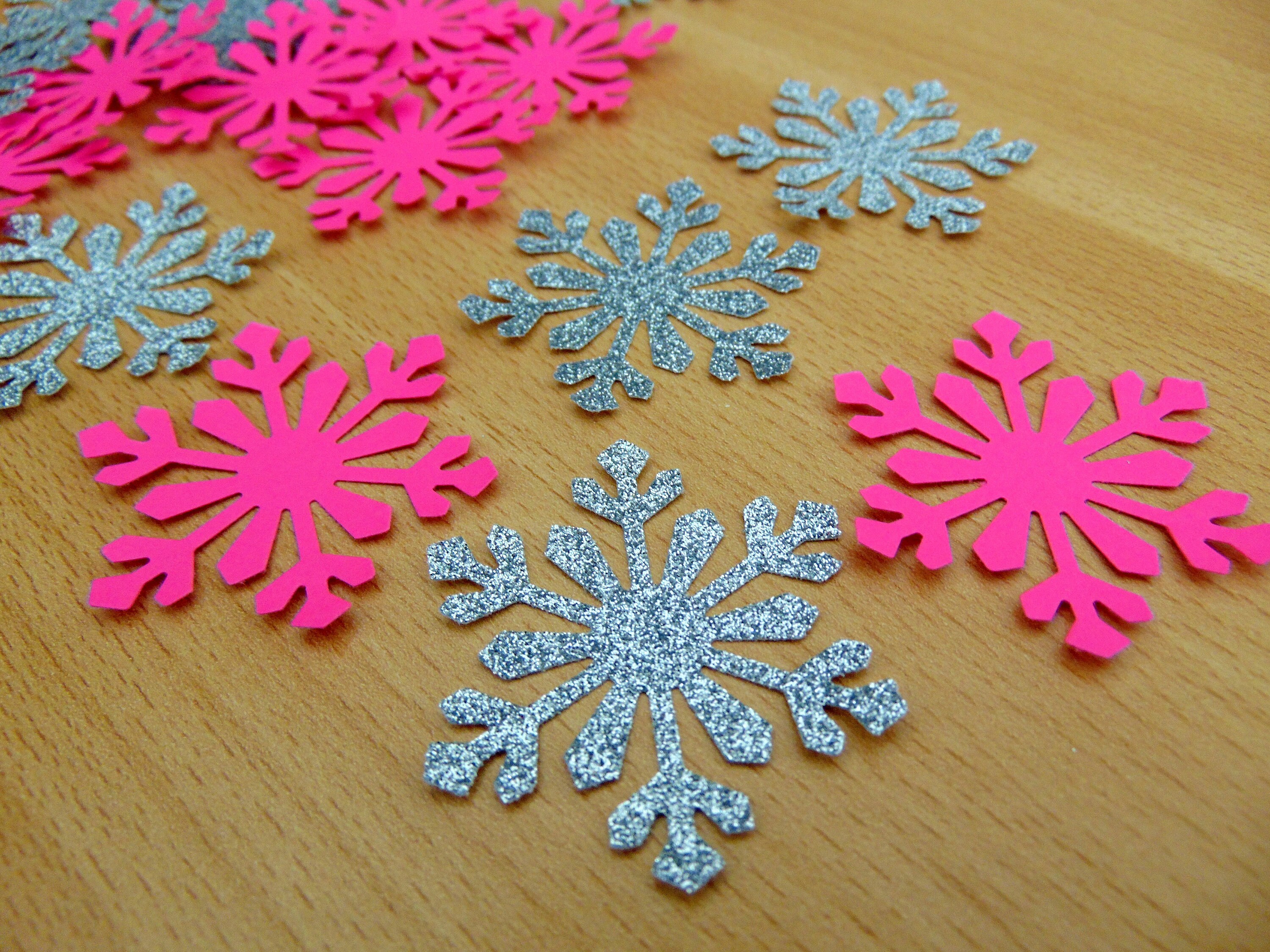 Snowflake Confetti 24CT Winter Wonderland Glitter Silver and Hot Pink Confetti Himalayan Snowflake Party Supplies No450