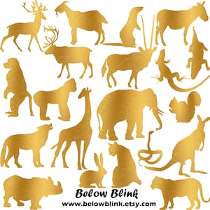 Safari clipart, Safari dieren, jungle clipart, Safari Sillhouette clipart, Afrikaanse dieren clipart, goud folie Safari dieren, DP888