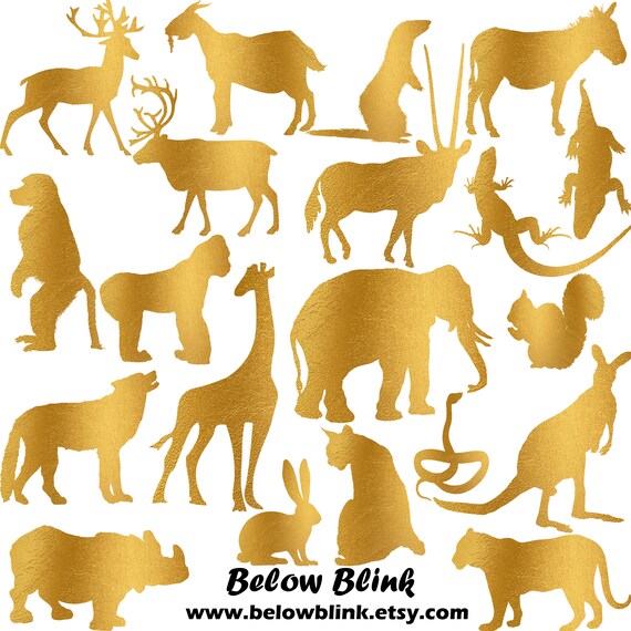 Safari Clipart, Safari Animals, Jungle Clipart, Safari Sillhouette Clipart, African Animals Clipart, Gold Foil Safari Animals, DP888 Il_570xn