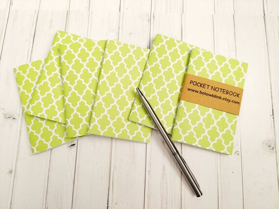 Set of 6 Pocket Notebook Christmas Stationery Gift Mini Journal Stocking Stuffer Mini Travelers Notebook Green Lattice Il_570xn