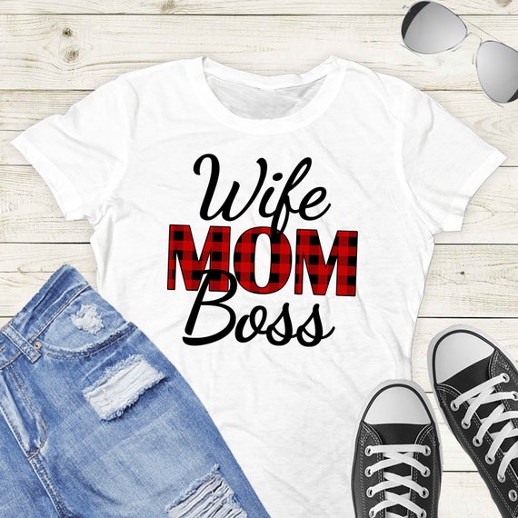 Red Plaid Wife Mom Boss Sublimation Download Print Transfer Design Digital PNG Clipart DTG Printing Commercial Use - TD129 Il_570xn