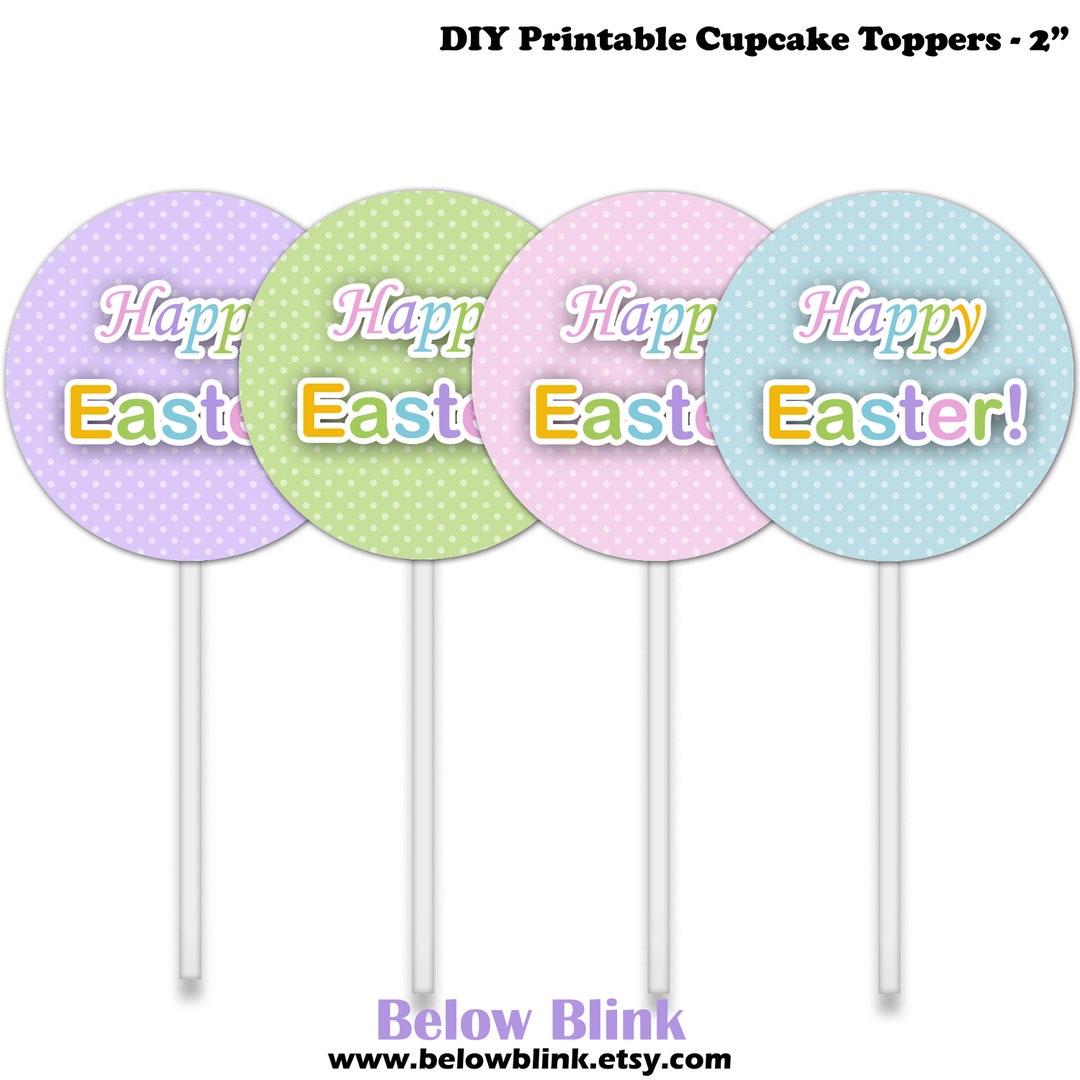 Happy Easter Cupcake Toppers Printable Tags Favors Egg Etsy