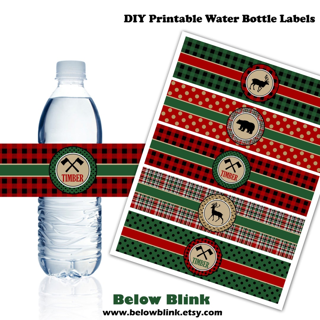 Lumberjack Water Bottle Labels, Printable Water Bottle Labels, Lumberjack Party Decor, Buffalo ...