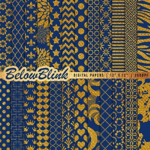 Gold und Marineblau Digitalpapier, Hintergrund, Scrapbooking, Fotografie Hintergrund, kommerzielle Nutzung, Goldfolie, Luxus - DP537