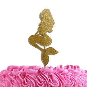 Glitter Gold Mermaid Cake Topper, Under the Sea Decoration, Ariel Birthday Party, Mermaid Centerpiece, Ariel Cake, Mermaid Cake Decoration image 1