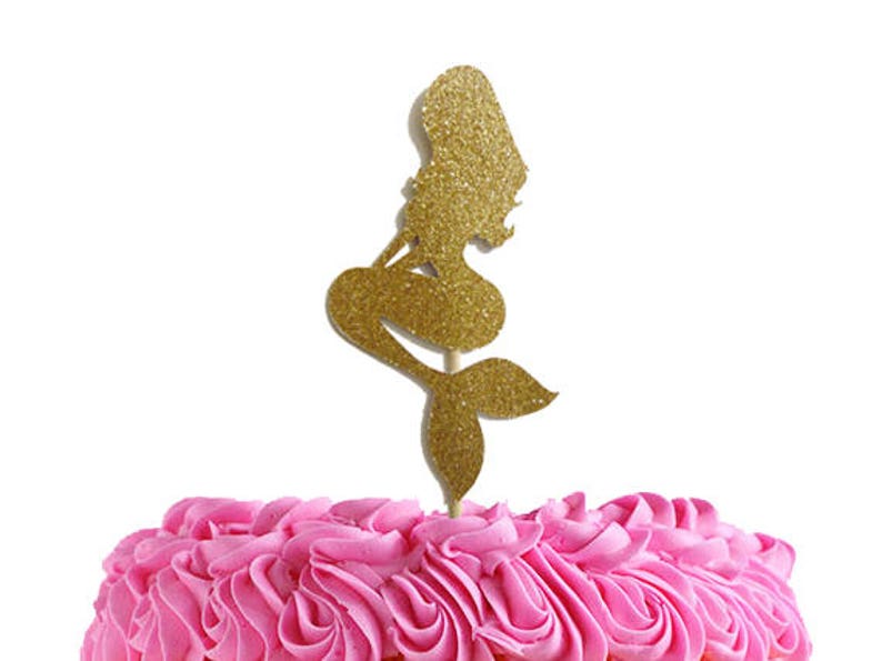 Glitter Gold Mermaid Cake Topper, Under the Sea Decoration, Ariel Birthday Party, Mermaid Centerpiece, Ariel Cake, Mermaid Cake Decoration image 1