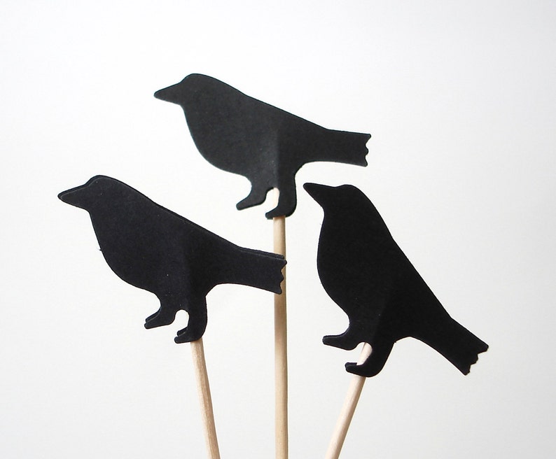 24 Black Crow Bird Cupcake Toppers Food Picks Decorative Party Toothpicks No159 image 5