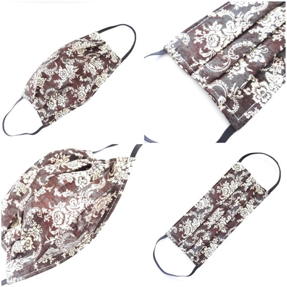 Brown Floral Face mask with filter pocket 100% cotton washable reusable protection cloth mask adult size Il_570xn