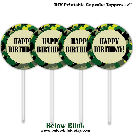Camouflage Happy Birthday Cupcake Toppers Printable Tags Camo