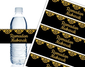 Ramadan Mubarak Cupcake Toppers Gold Royal Schwarz Islamische Digitale Party Dekorationen Ramadan Flaschenverpackung Printable Instant Download DP983