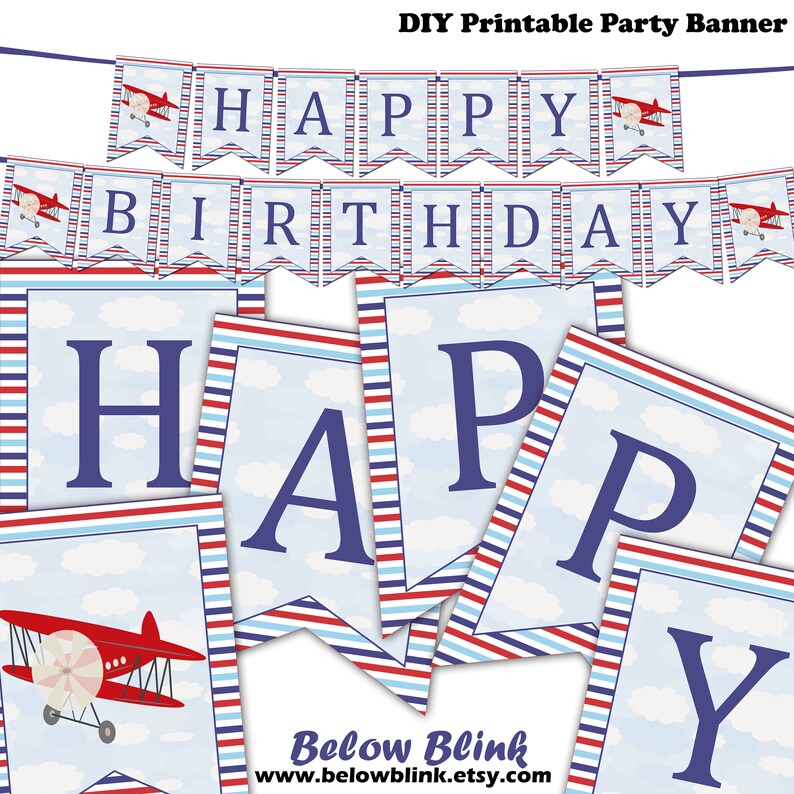 Happy Birthday Banner Printable Airplane Birthday Party - Etsy
