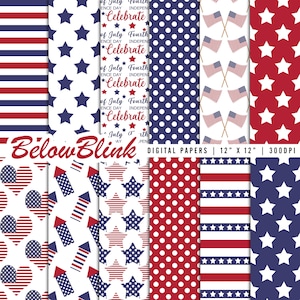 4th of July Digital Paper, Seamless Backgrounds, Scrapbook Paper, Printable Papers, Fabric Pattern, American Flag, Celebrate, Stars - DP1119