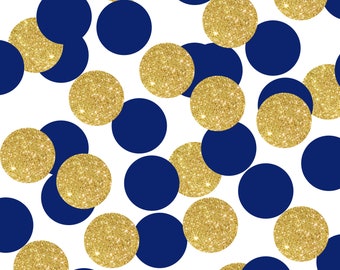 50 Navy Blue and Gold Glitter Confetti Circles 1", Bridal Shower Party Decorations, Baby Shower Decorations, Engagement Party Confetti No817