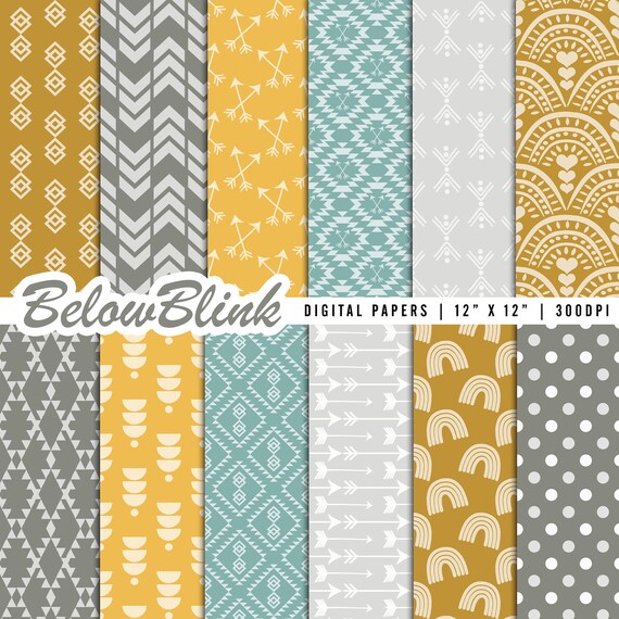 Boho Digital Paper, Seamless Backgrounds, Bohemian Scrapbook Paper, Printable Papers, Tribal, Fabric Pattern, Planner, Junk Journal - DP1164 Il_570xn