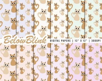 Cats Digital Paper, Seamless Backgrounds, Birthday Scrapbook Paper, Printable, Tumbler Wrap Design, Fabric Pattern, Baby Shower - DP1147