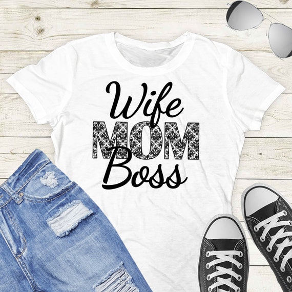 Black Damask Wife Mom Boss Sublimation Download Print Transfer Design Digital PNG Clipart DTG Printing Commercial Use - TD132 Il_570xn