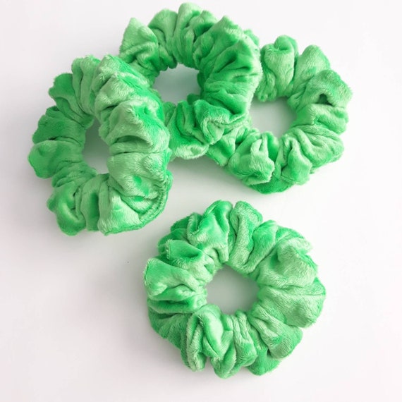 Green Minky Scrunchie, Hair Ties, Handmade Scrunchie, Gentle Hair Elastic, Bun Holder, One Hair Scrunchie, Ponytail Holder, Soft Scrunchy Il_570xn