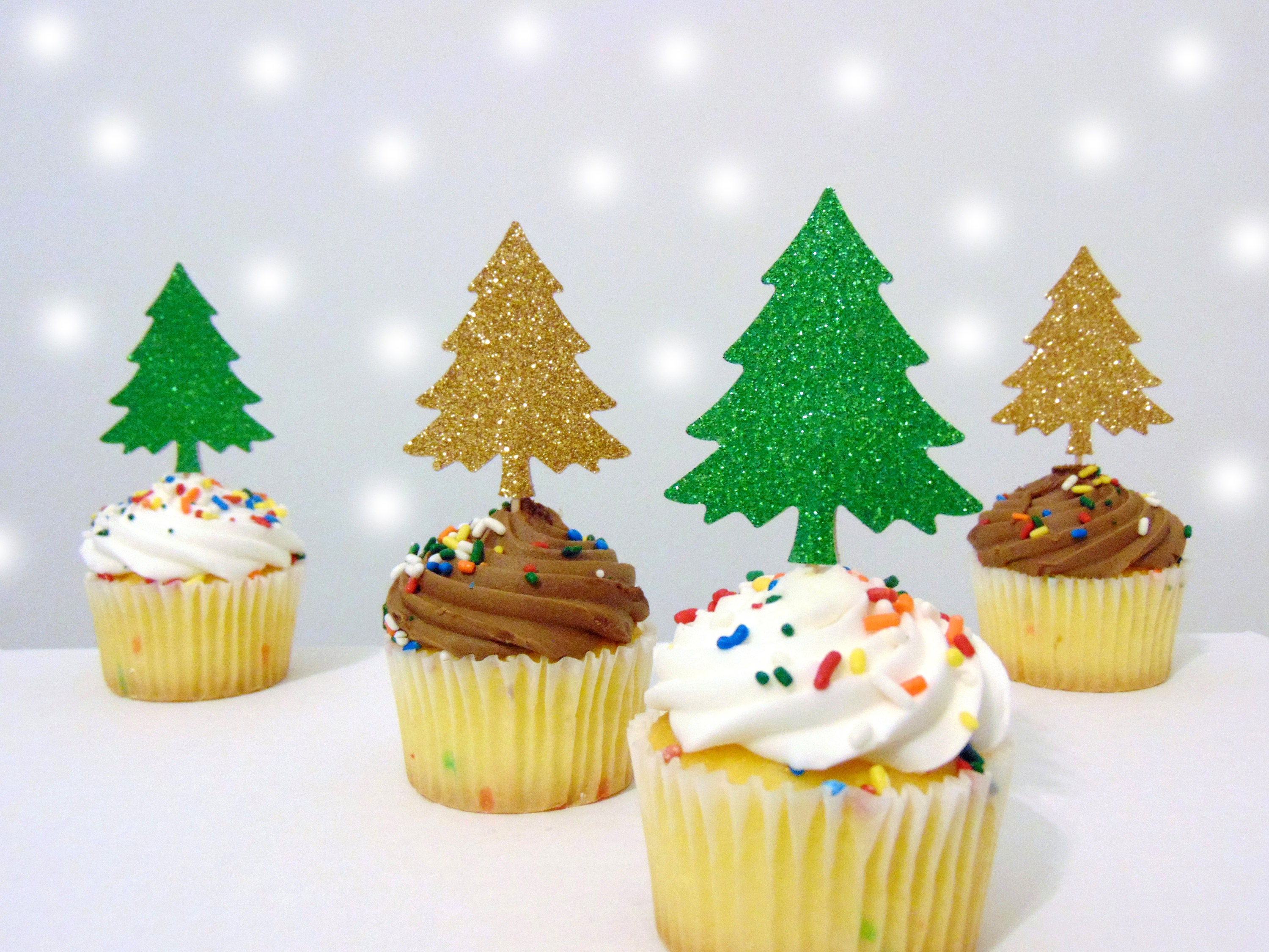 Christmas Tree Cupcake Toppers 12CT Holiday Decorations | Etsy