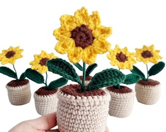 Crochet Sunflower in Pot, Home Decoration, Eternal Flower, Gift for Any Occasion, Office Decor, Artificial Sunflower