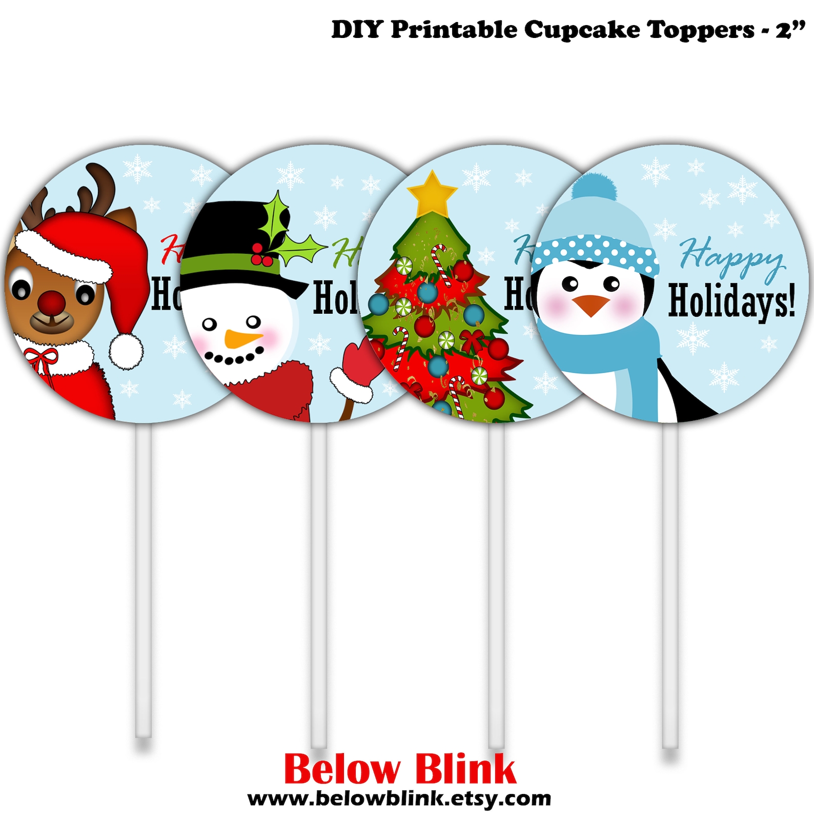 Printable Happy Holidays Cupcake Toppers Holiday Cupcakes - Etsy