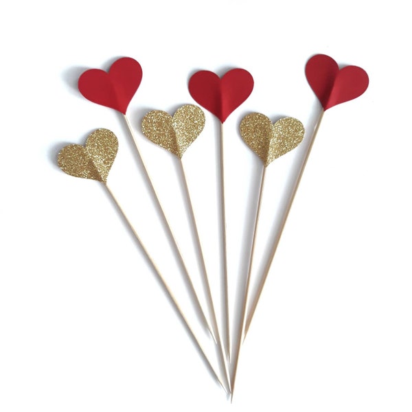 12 Hearts on a Stick, Heart Centerpiece, Valentine's Day Decorations, Mother's Day, Bridal Shower, Heart Cake Toppers - No1008