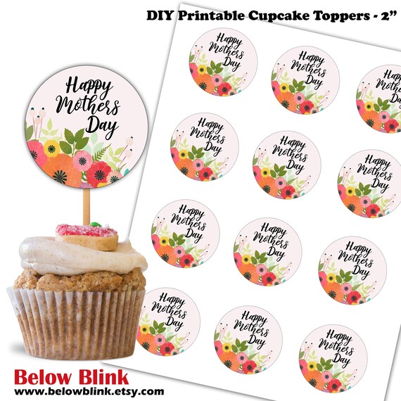 Happy Mothers Day Cupcake Toppers Printable Tags Favors Mother s Day Party Circles Party
