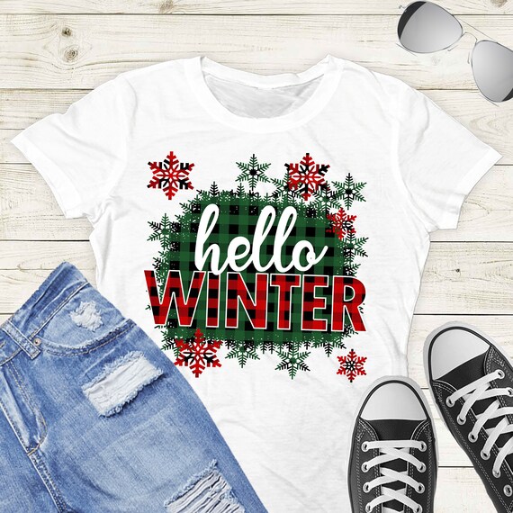 Plaid Hello Winter PNG Sublimation Design Digital Clipart DTG Printing Instant Download - TD70 Il_570xn