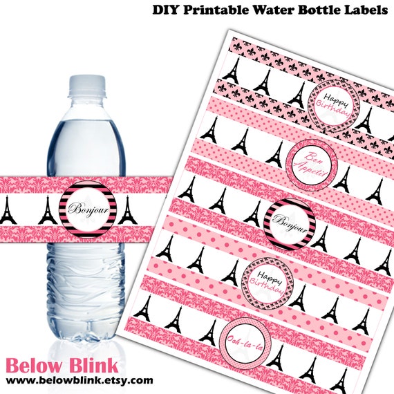 Paris Water Bottle Labels, Ooh La La Theme Party Decor, Bon Appetit, Happy  Birthday, Bonjour Instant Download DP600 