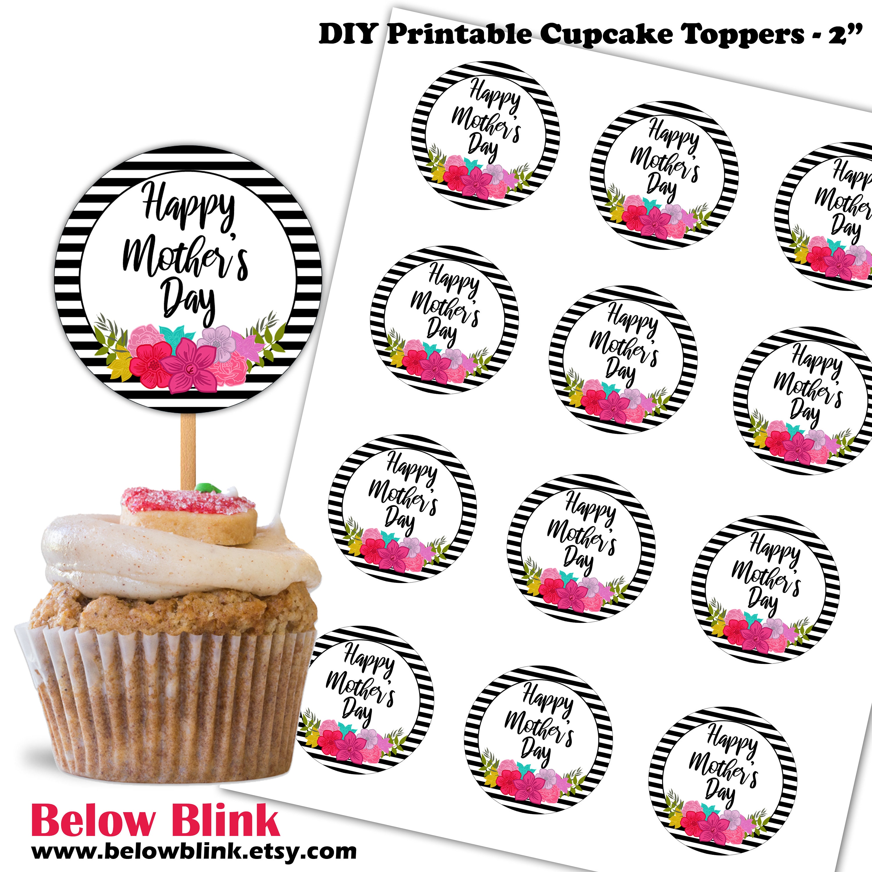 Happy Mothers Day Cupcake Toppers, Printable Tags, Favors, Mother's Day ...