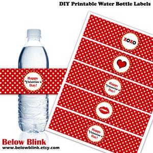 Happy Valentine&#39;s Day Water Bottle Labels, Printable XOXO Water Bottle Labels, Valentine&#39;s Party Decor, Instant Download - DP703