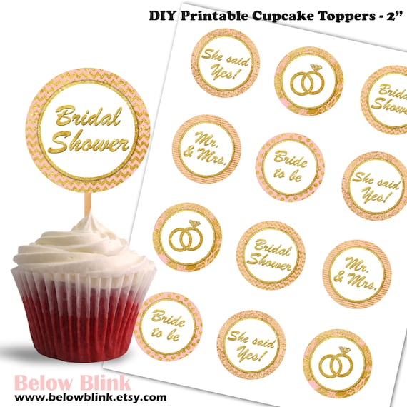 Printable Blush And Gold Cupcake Toppers Bridal Shower Etsy