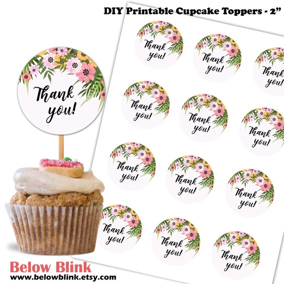 Thank You Cupcake Toppers Baby Shower Birthday Floral Etsy