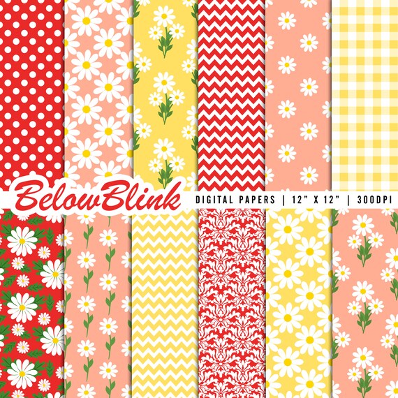 Daisy Digital Paper, Seamless Backgrounds, Scrapbook Paper, Printable Papers, Baby Shower, Bridal Shower, Birthday - DP1086 Il_570xn