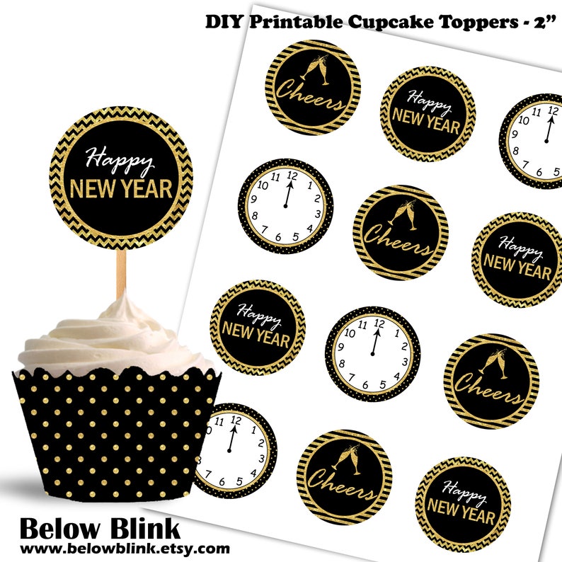 Printable Happy New Year Cupcake Toppers Cheers Cupcake Etsy