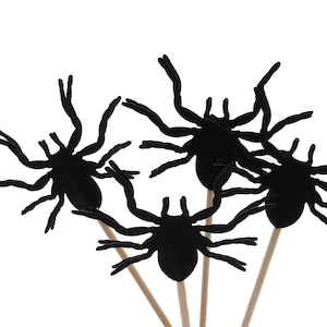 12 Black Tarantula Spider Cupcake Toppers, Halloween Party Decorations No264 image 1